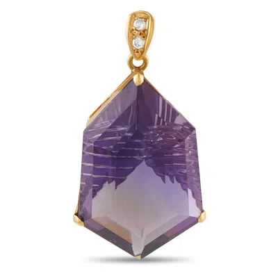 Lb Exclusive 18k Yellow Gold 0.07ct Diamond And Amethyst Pendant Mf32-101525 In Blue