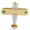 Lb Exclusive 18k Yellow Gold 0.24ct Diamond And Emerald Airplane Brooch Mf08-100325 In Gold