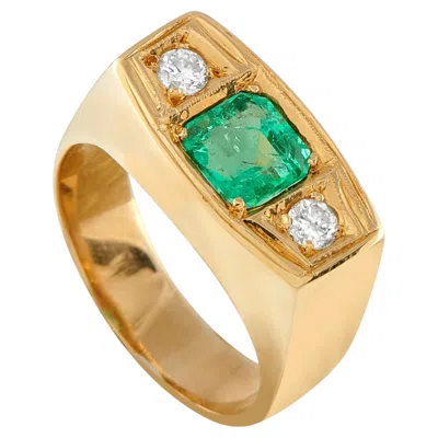 Pre-owned Lb Exclusive 18k Yellow Gold 0.25ct Diamond And Emerald Three-stone Ring Mf04-062526