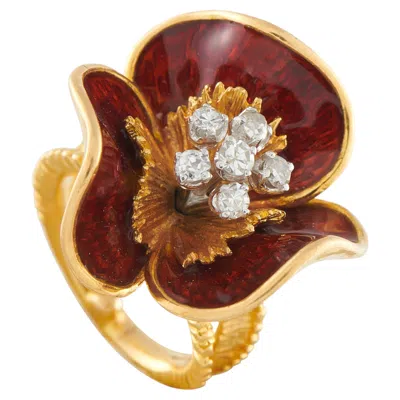 Pre-owned Lb Exclusive 18k Yellow Gold 0.30ct Diamond And Enamel Flower Ring Mf26-030226
