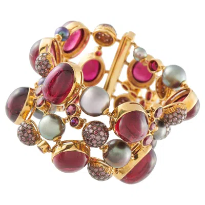 Pre-owned Lb Exclusive 18k Yellow Gold 0.30ct Diamond And Tourmaline Bracelet Mf02-012326