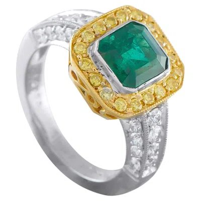 Pre-owned Lb Exclusive 18k Yellow Gold 0.55ct Diamond And Emerald Ring Mf06-030226