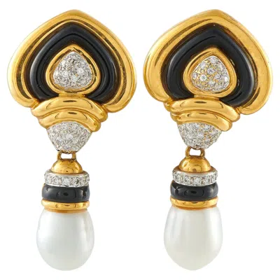 Pre-owned Lb Exclusive 18k Yellow Gold 0.60ct Diamond And Pearl Drop Earrings Mf18-070126