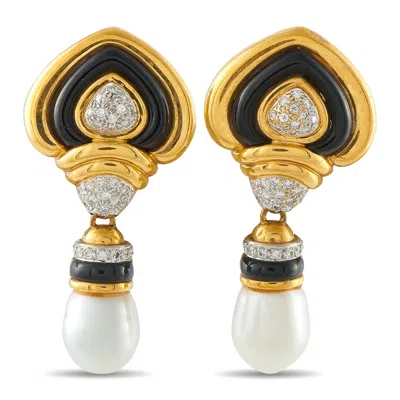 Lb Exclusive 18k Yellow Gold 0.60ct Diamond And Pearl Drop Earrings Mf18-070126 In Silver