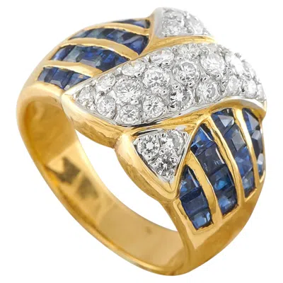 Pre-owned Lb Exclusive 18k Yellow Gold 0.61ct Diamond And Sapphire Ring Mf40-062526