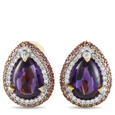 Lb Exclusive 18k Yellow Gold 0.65ct Diamond, Sapphire, And Amethyst Earrings Mf19-031825