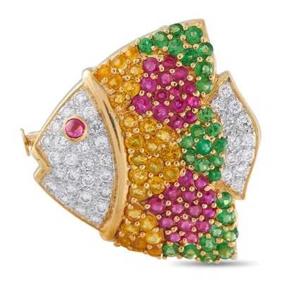 Lb Exclusive 18k Yellow Gold 0.74ct Diamond, Tsavorite, Ruby, And Sapphire Fish Brooch Mf11-071825