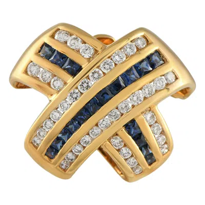 Pre-owned Lb Exclusive 18k Yellow Gold 0.76ct Diamond And Sapphire Pendant