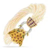 Lb Exclusive 18k Yellow Gold 0.78ct Diamond, Ruby, Emerald, And Pearl Lion Head Multi-strand Bracelet Mf13-081925 In Yellow