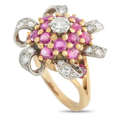 Lb Exclusive 18k Yellow Gold 0.80ct Diamond And Ruby Flower Ring Mf03-043026