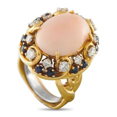 Lb Exclusive 18k Yellow Gold 0.80ct Diamond, Coral, And Sapphire Ring Mf09-043026