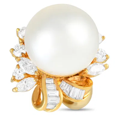 Lb Exclusive 18k Yellow Gold 0.85ct Diamond And Pearl Ring Mf16-091124 In Multi