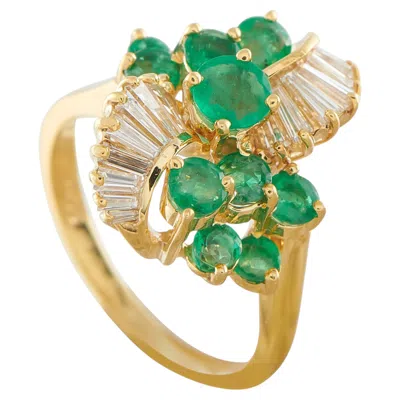 Pre-owned Lb Exclusive 18k Yellow Gold 0.90ct Diamond And Emerald Ring Mf27-050626