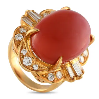 Lb Exclusive 18k Yellow Gold 0.97ct Diamond And Coral Ring Mf24-061325 In Red