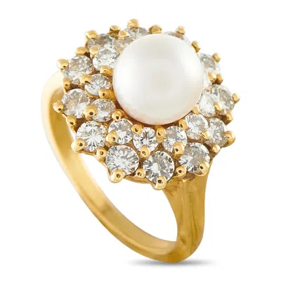 Lb Exclusive 18k Yellow Gold 1.0ct Diamond And Pearl Cluster Ring Mf13-062926