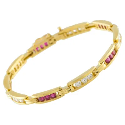 Pre-owned Lb Exclusive 18k Yellow Gold 1.0ct Diamond And Ruby Bracelet Mf42-020326