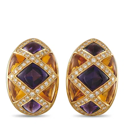 Lb Exclusive 18k Yellow Gold 1.0ct Diamond, Citrine And Amethyst Earrings Mf02-060226