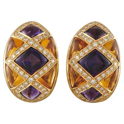 Pre-owned Lb Exclusive 18k Yellow Gold 1.0ct Diamond, Citrine And Amethyst Earrings Mf02-060226