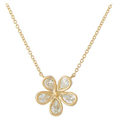Pre-owned Lb Exclusive 18k Yellow Gold 1.0ct Diamond Flower Necklace Ank-19121