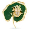 Lb Exclusive 18k Yellow Gold 1.10 Ct Diamonds Enameled Frog On Lily Pad Brooch Mf02-101025 In Brown