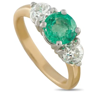 Lb Exclusive 18k Yellow Gold 1.10ct Diamond And Emerald Ring Mf42-050726