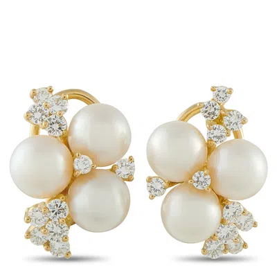 Lb Exclusive 18k Yellow Gold 1.20ct Diamond And Pearl Earrings Mf13-103125