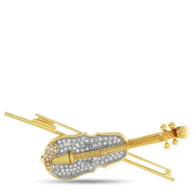 Lb Exclusive 18k Yellow Gold 1.20ct Diamond Violin Brooch Mf01-061625
