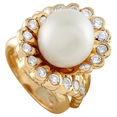 Pre-owned Lb Exclusive 18k Yellow Gold 1.25ct Diamond And Pearl Ring Mf15-062426