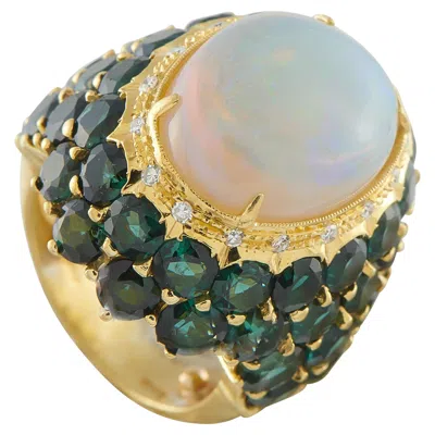 Pre-owned Lb Exclusive 18k Yellow Gold 12.60ct Tourmaline And Opal Ring Mf20-011526