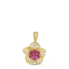 Lb Exclusive 18k Yellow Gold 1.49ct Diamond And Ruby Flower Pendant Mf27-082125 In Gold