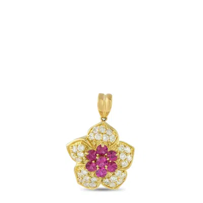 Lb Exclusive 18k Yellow Gold 1.49ct Diamond And Ruby Flower Pendant Mf27-082125
