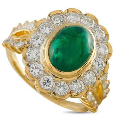 Lb Exclusive 18k Yellow Gold 1.50ct Diamond And Emerald Ring Mf13-042926 In Pink