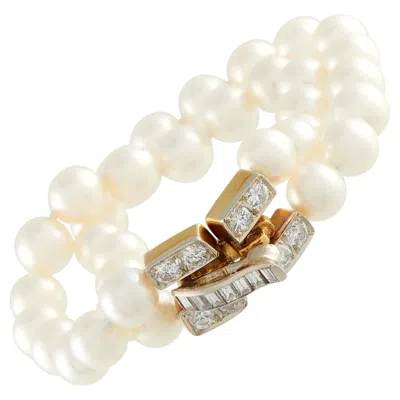 Pre-owned Lb Exclusive 18k Yellow Gold 1.50ct Diamond And Pearl Bracelet Mf05-022326