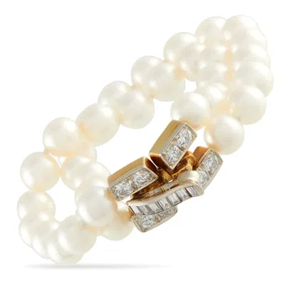 Lb Exclusive 18k Yellow Gold 1.50ct Diamond And Pearl Bracelet Mf05-022326 In Multi