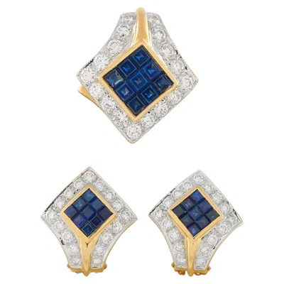Pre-owned Lb Exclusive 18k Yellow Gold 1.51ct Diamond And Sapphire Earring And Pendant Set Mf06-031126