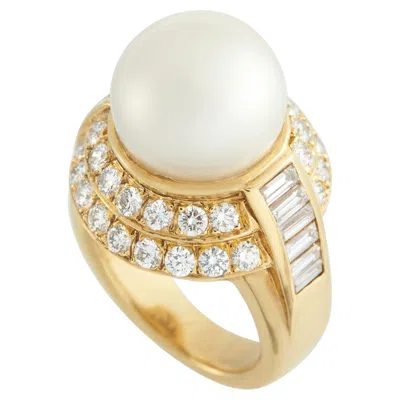 Pre-owned Lb Exclusive 18k Yellow Gold 1.60ct Diamond And Pearl Ring Mf13-050126