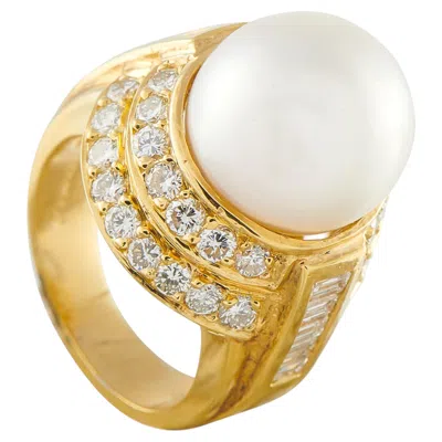 Pre-owned Lb Exclusive 18k Yellow Gold 1.60ct Diamond And Pearl Ring Mf33-050126