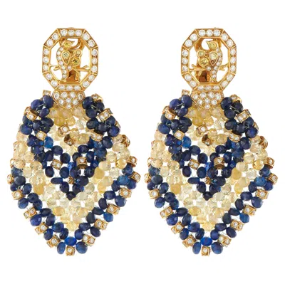Pre-owned Lb Exclusive 18k Yellow Gold 1.68ct Diamond And Sapphire Earrings Mf05-040626