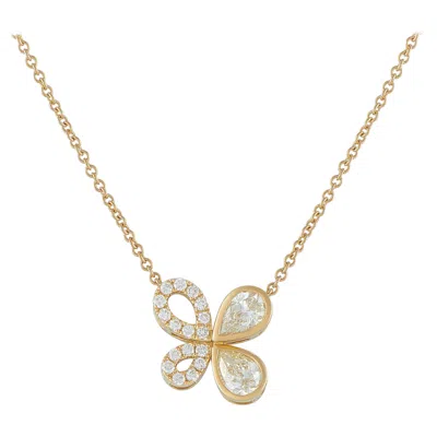Pre-owned Lb Exclusive 18k Yellow Gold 1.70 Ct Diamond Asymmetrical Butterfly Necklace Ank-20467-y