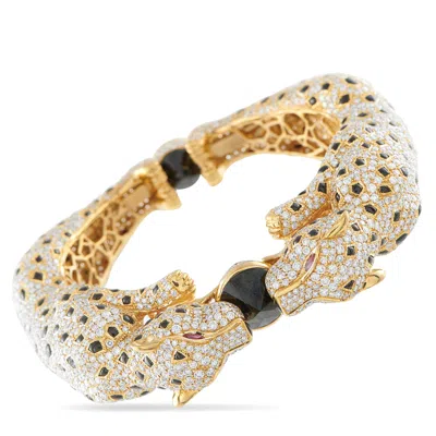 Lb Exclusive 18k Yellow Gold 19.53 Ct Diamond And Onyx Panther Duo Bangle Bracelet Mf04-012326