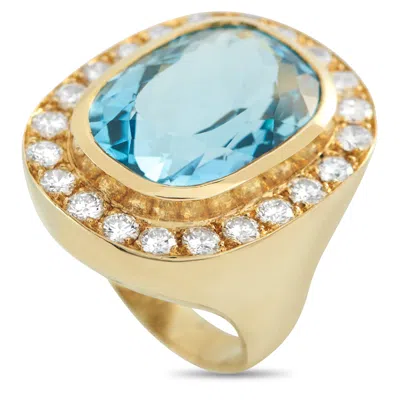 Lb Exclusive 18k Yellow Gold 2.10ct Diamond And Aquamarine Ring Mf43-122325 In Gray