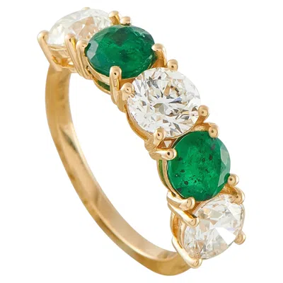 Pre-owned Lb Exclusive 18k Yellow Gold 2.10ct Diamond And Emerald 5-stone Ring Mf16-062226