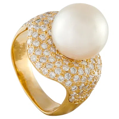 Pre-owned Lb Exclusive 18k Yellow Gold 2.15ct Diamond And Pearl Ring Mf28-043026