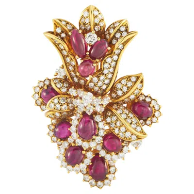 Pre-owned Lb Exclusive 18k Yellow Gold 2.65ct Diamond And Ruby Brooch Mf36-020326