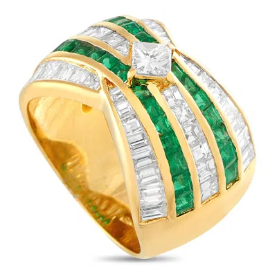Lb Exclusive 18k Yellow Gold 2.67 Ct Diamond And 1.76 Ct Emerald Wide Band Ring Mf31-101025 In Multi