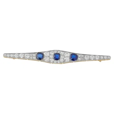 Pre-owned Lb Exclusive 18k Yellow Gold 2.70ct Diamond And Sapphire Brooch Mf36-070126