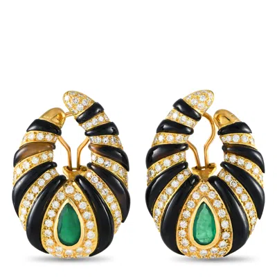 Lb Exclusive 18k Yellow Gold 3.50ct Diamond, Emerald, And Onyx Earrings Mf07-120524