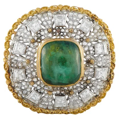Pre-owned Lb Exclusive 18k Yellow Gold 4.25ct Diamond And Tourmaline Brooch Mf06-022626