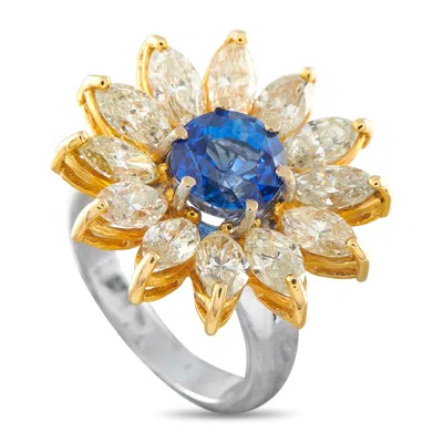 Lb Exclusive 18k Yellow Gold 4.55ct Diamond And Sapphire Ring Mf25-050426 In Metallic