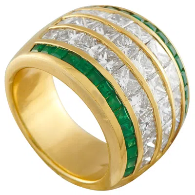 Pre-owned Lb Exclusive 18k Yellow Gold 4.97ct Diamond And Emerald Ring Mf04-112425